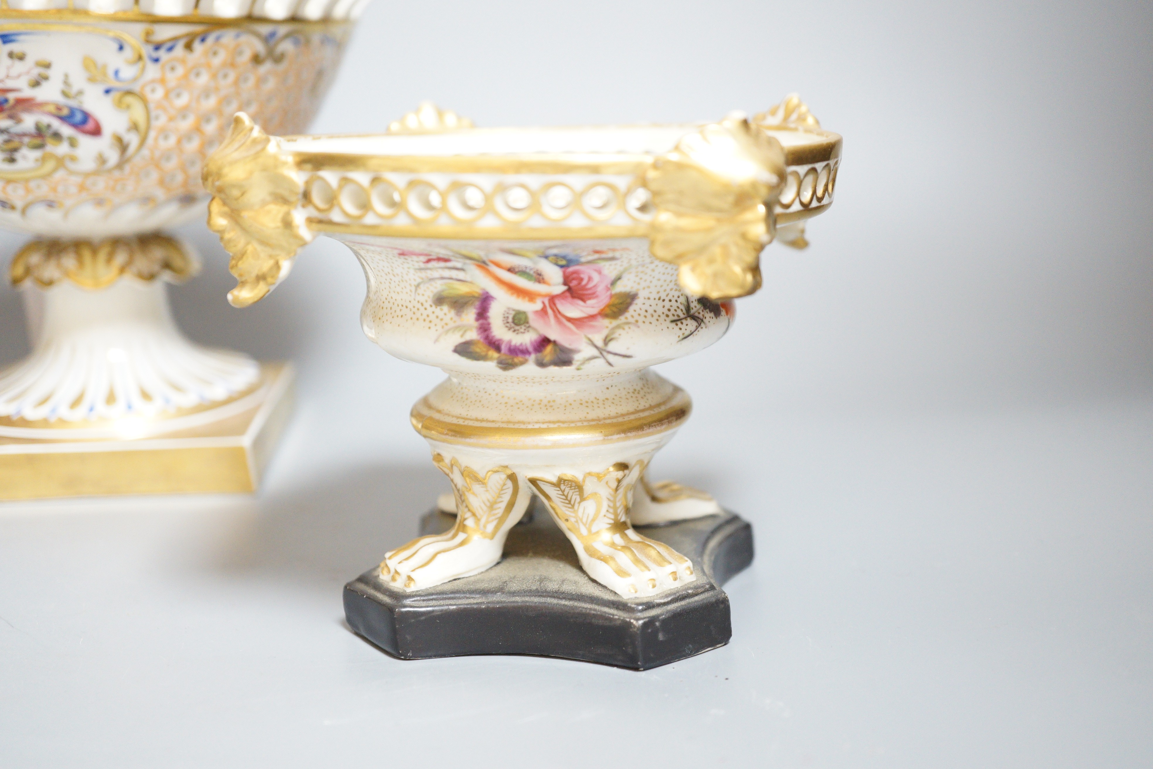 A pair of 19th century continental porcelain tazzas together with a smaller example and planter (4), tallest 19cm